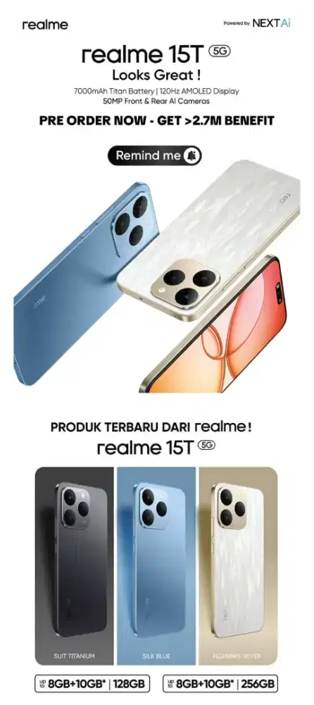 REALME 15T 5G.LAYAR AMOLED. BATERAI 7000.MAH.CICILAN KTP SAJA