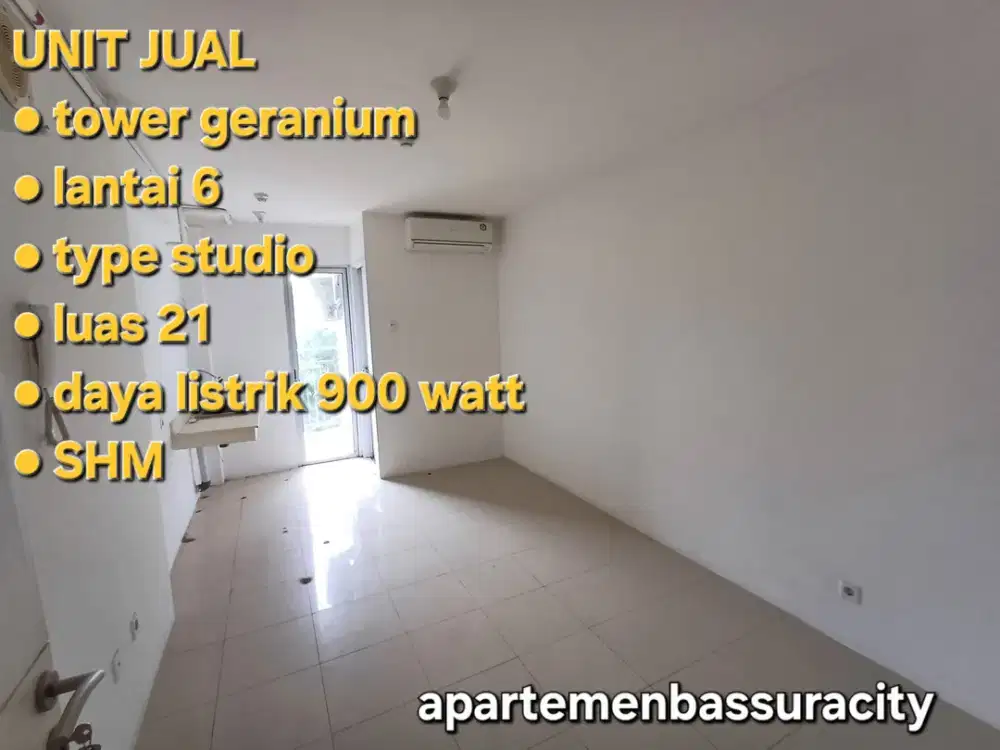 Jual Studio UNFURNISHED Geranium lt.6 - Bassura City - Sudah SHM