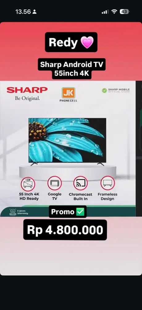 SMART TV SHARP 55 4K up frameless