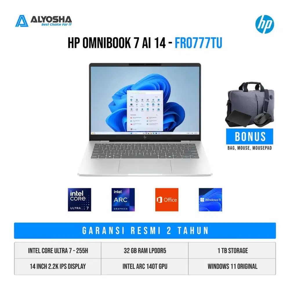 HP Omnibook 7 AI 14 FR0777TU Intel Core Ultra 7 255H 32GB SSD 1TB