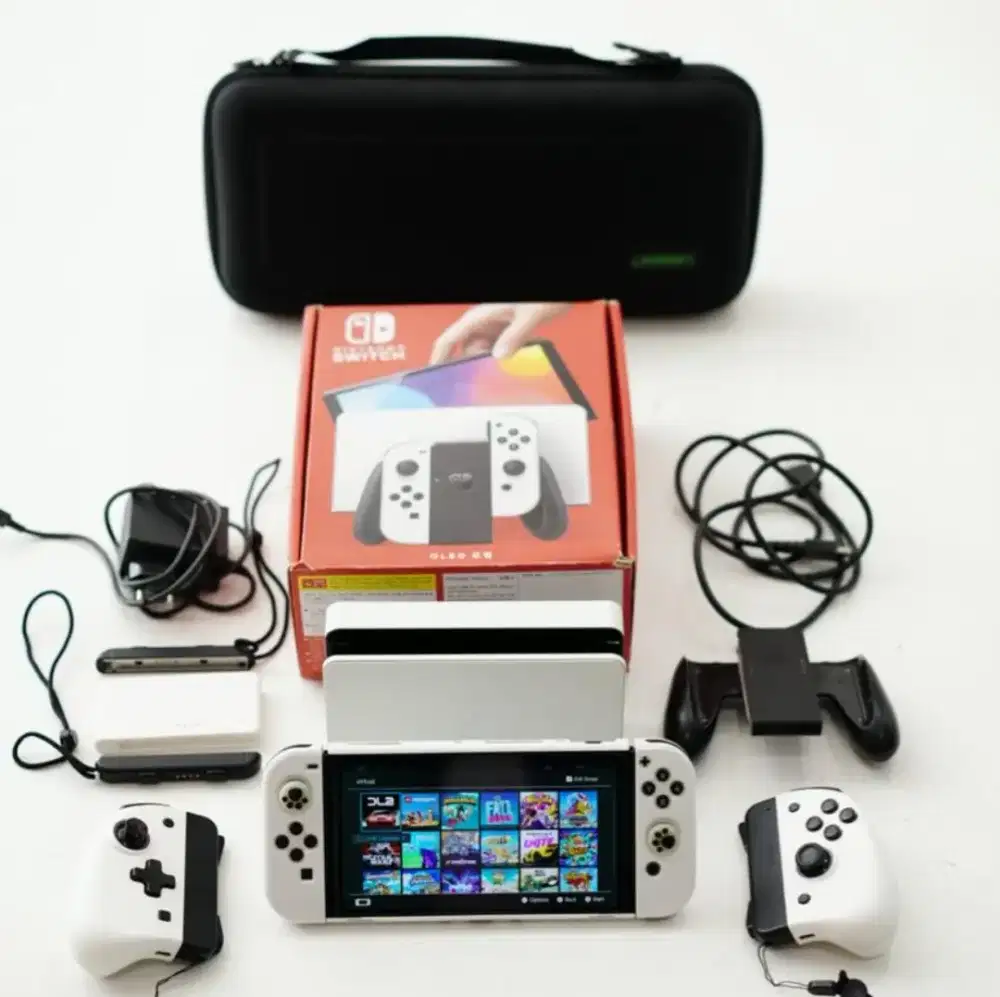 Nintendo switch oled OFW game white lengkap Like New 4 joycon