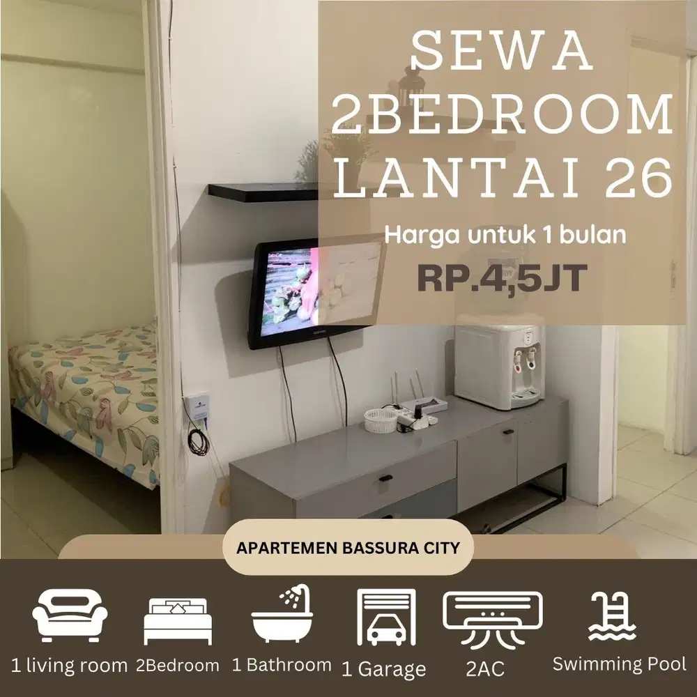 sewa bulanan 2kamar furnis atas mall view indah apartemen bassura city
