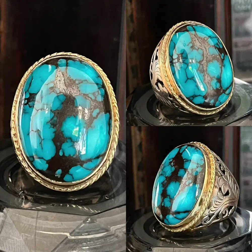 Cincin Natural Turquoise Hubei Phyrus Biru Fancy