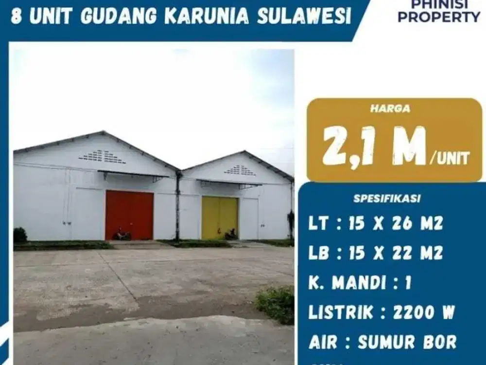 DIJUAL Gudang di Karunia Sulawesi