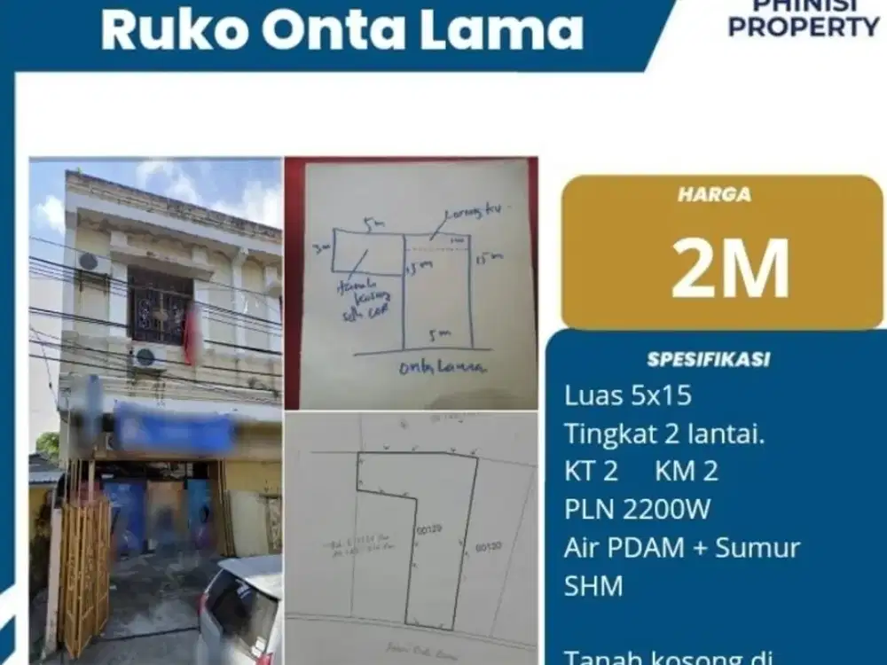 DIJUAL Ruko bentuk L di Jalan Onta Lama