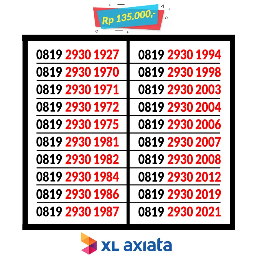 Perdana XL Seri Tahun Lahir Nomor Cantik xl Axiata