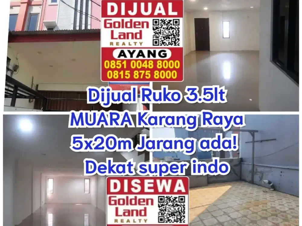 sewa / jual ruko muara karang raya 5x20 sudah tinggi dari jalan seretan superindo
