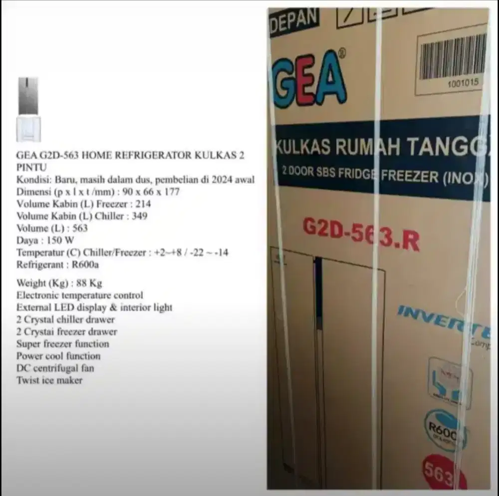 Jual murah kulkas baru  2 pintu merek GEA seperti foto,6,8jt bs nego