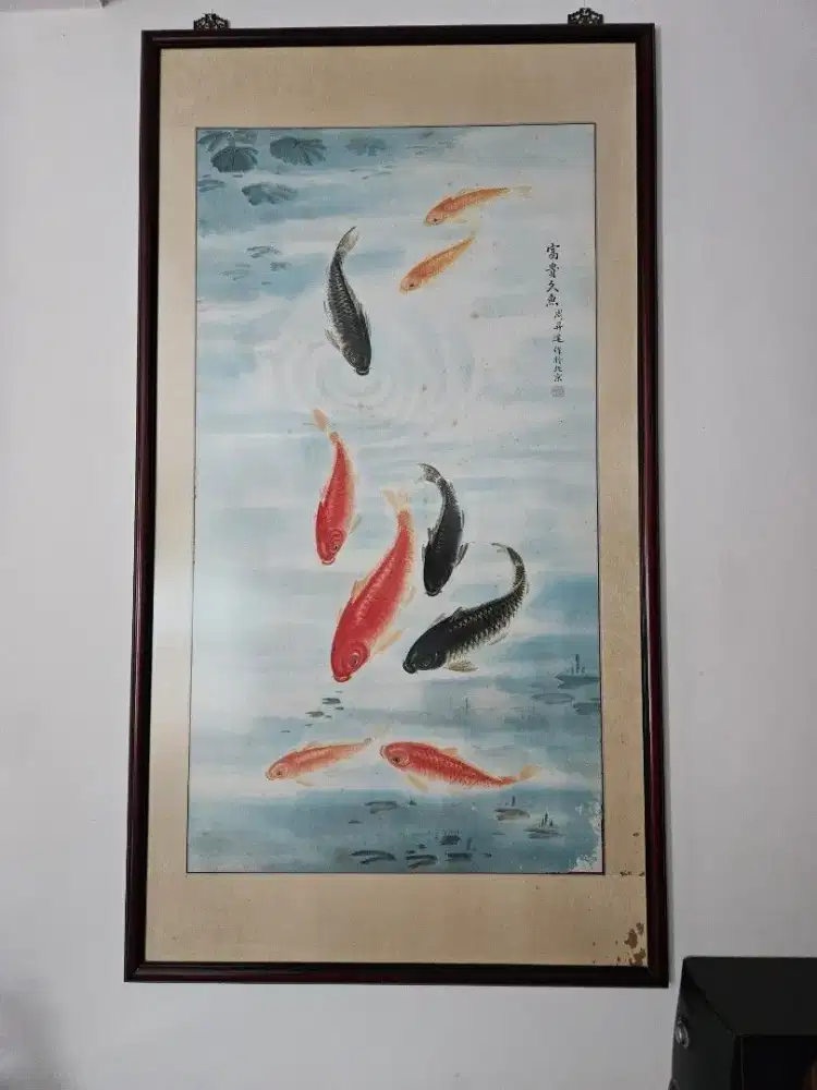 Koi Fish Zhou Sheng Da Painting Lukisan Vintage China Original