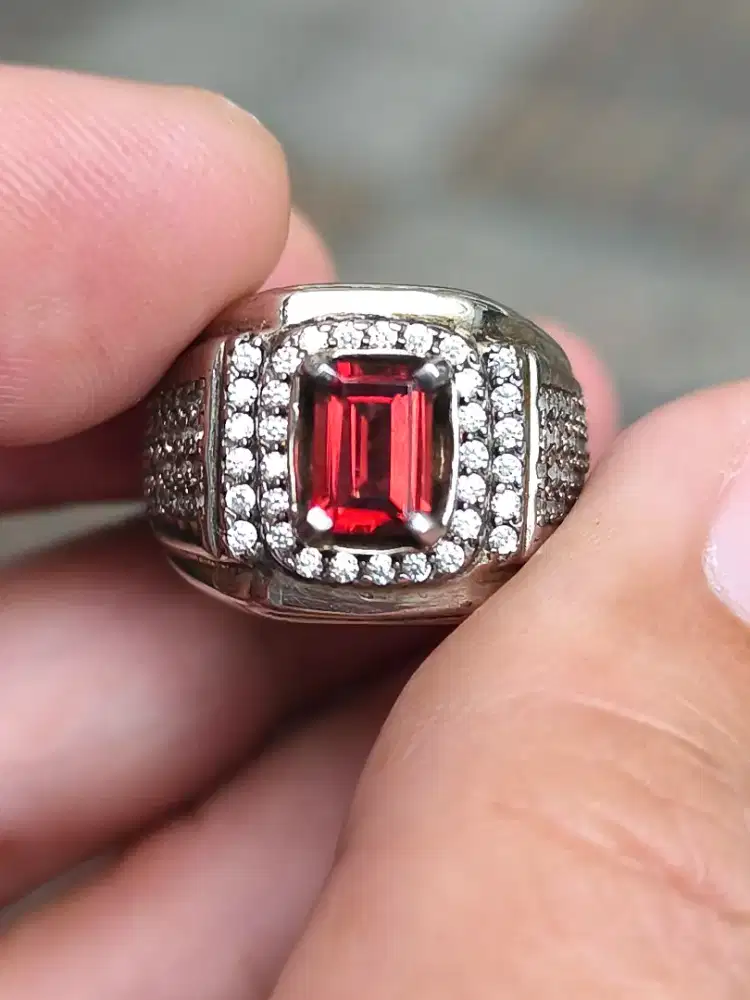 Batu garnet malaya 1.08 carat ring perak memo skylab top kristal HQ