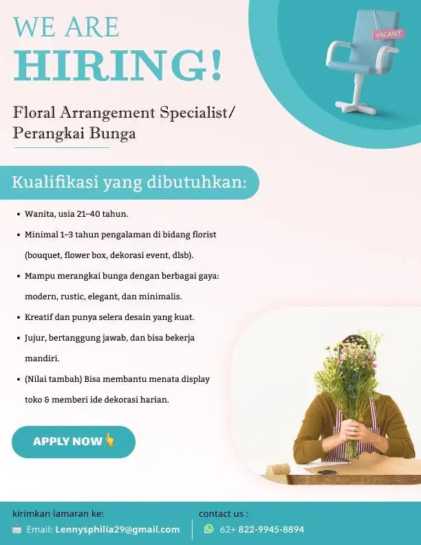 Dicari spesialis perangkai bunga berpengalaman