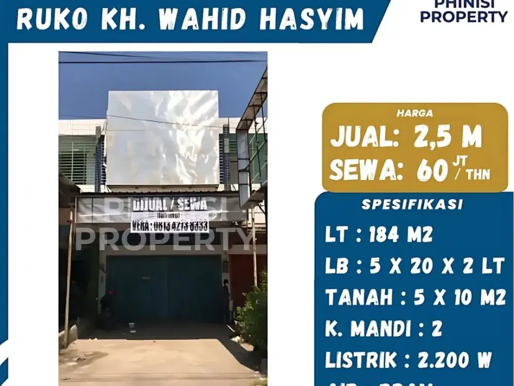 DIJUAL / DISEWAKAN RUKO DI KH WAHID HASYIM