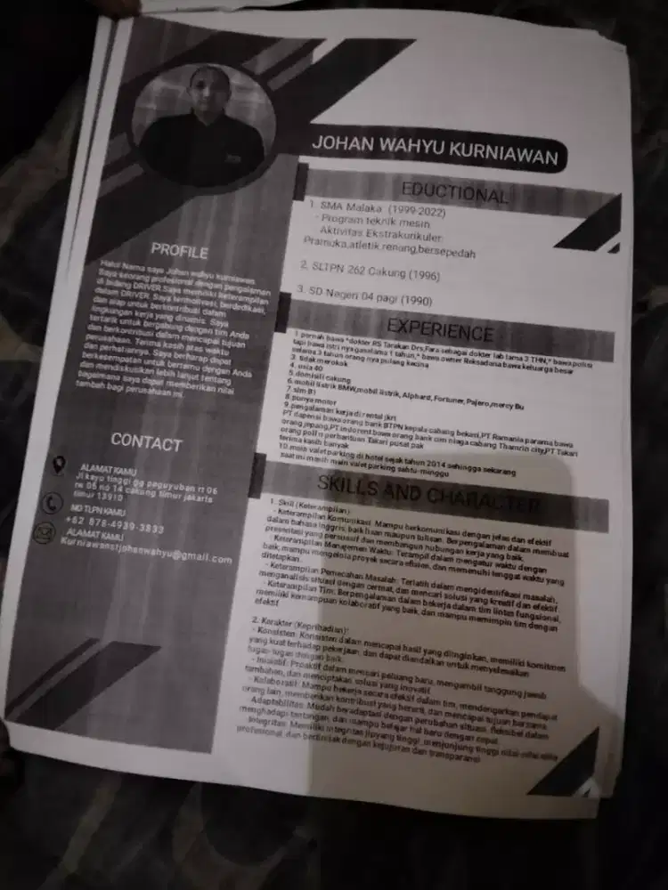 saya lagi butuh kerja driver ataupun supir pribadi