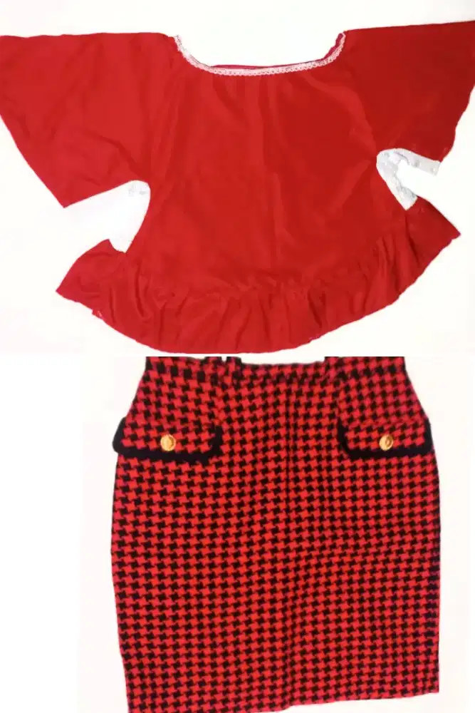 Set red preloved atasan bawahan baju rok pendek