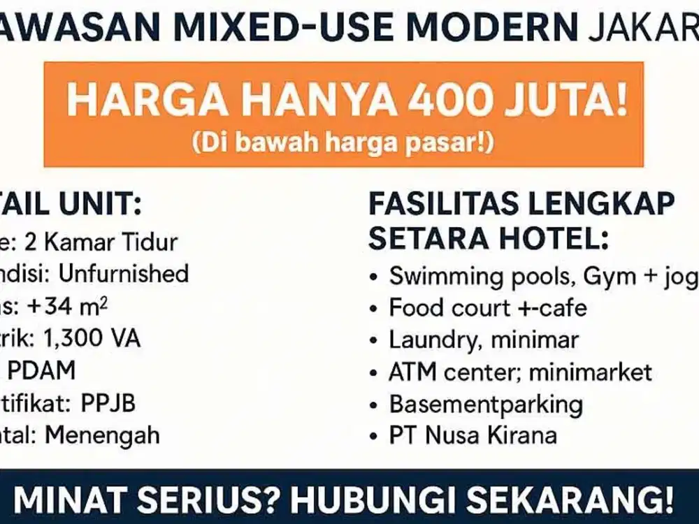 Jual Cepat! Apt 2 Kamar Bassura City – Mixed-Use Modern