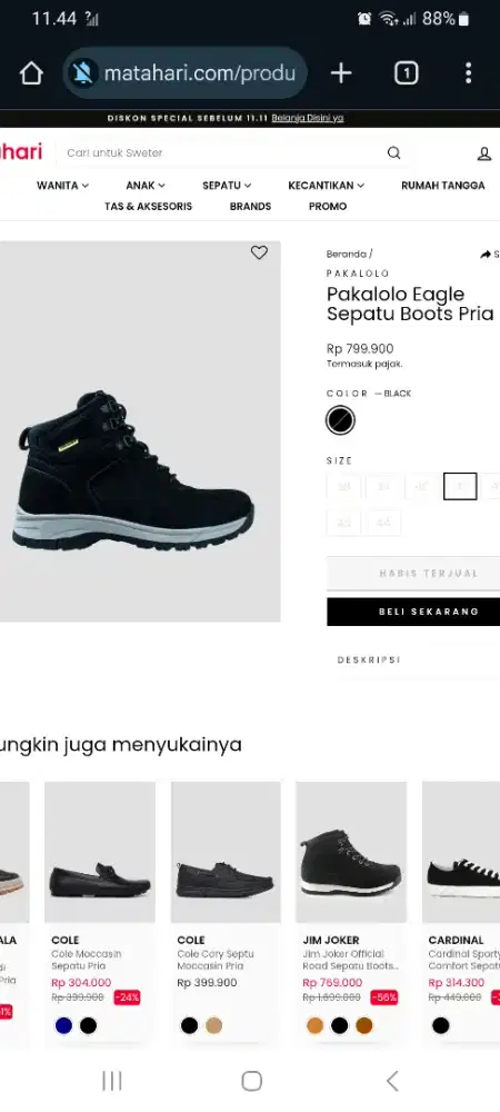 Sepatu boots Pakalolo size 42