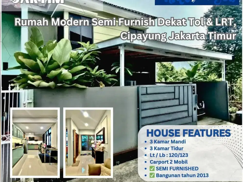Rumah Modern Semi Furnish Dekat Tol & LRT, Cipayung Jakarta Timur DD286
