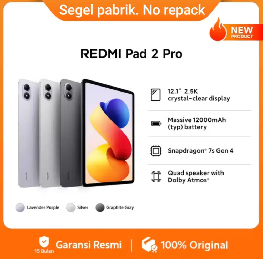Redmi pad 2 pro. Baru. Segel pabrik. Garansi resmi 15 bulan