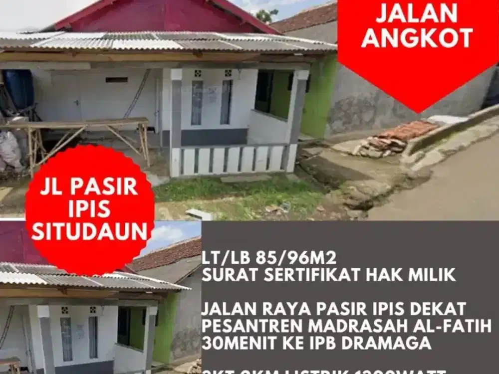 BU Rumah Pinggir Jalan Angkot 96m2 Bogor Pasir Ipis Situdaun Tenjolaya