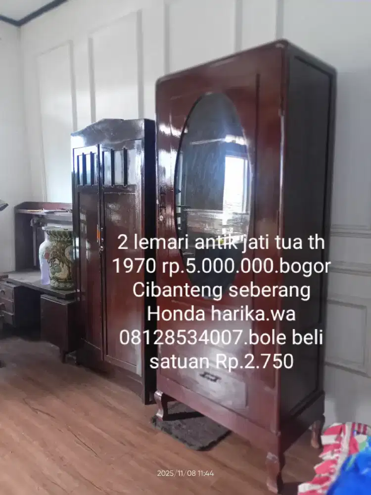 2 lemari kayu jati antik vintage bekas tua dah melamin di bogor