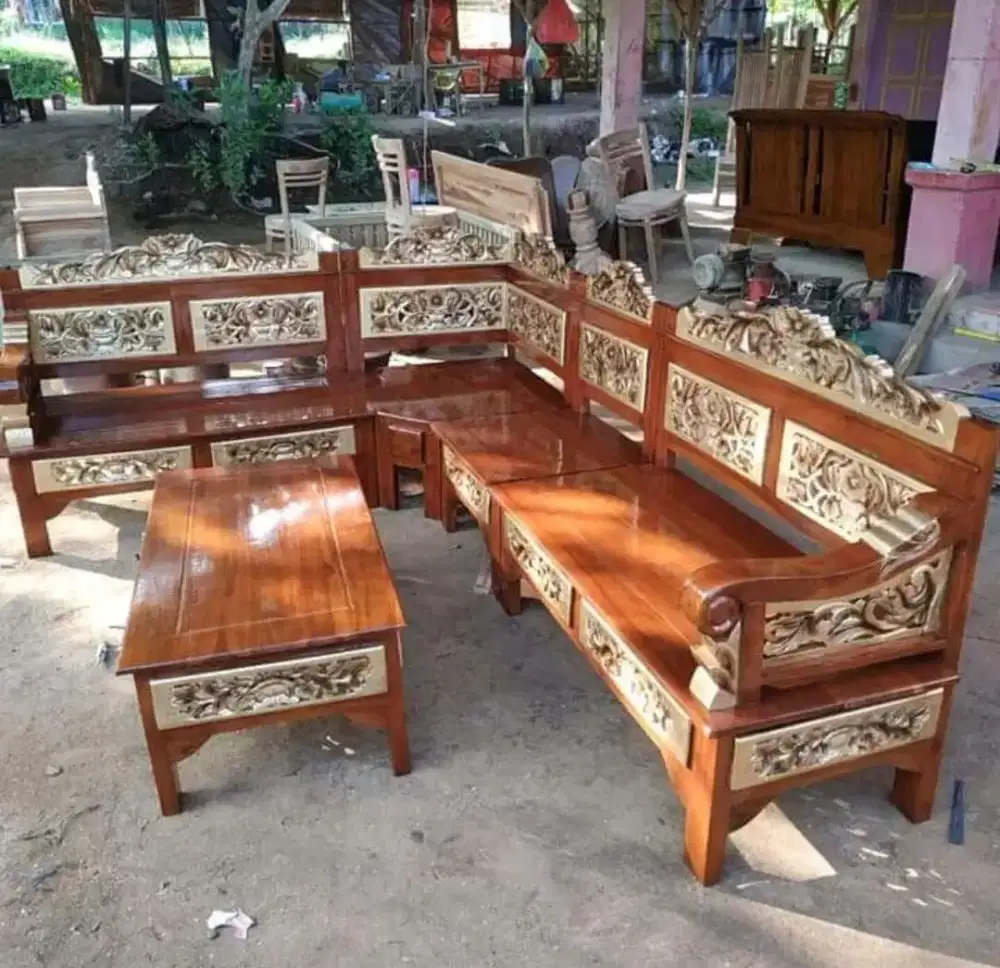 Kursi tamu sudut minimalis jati