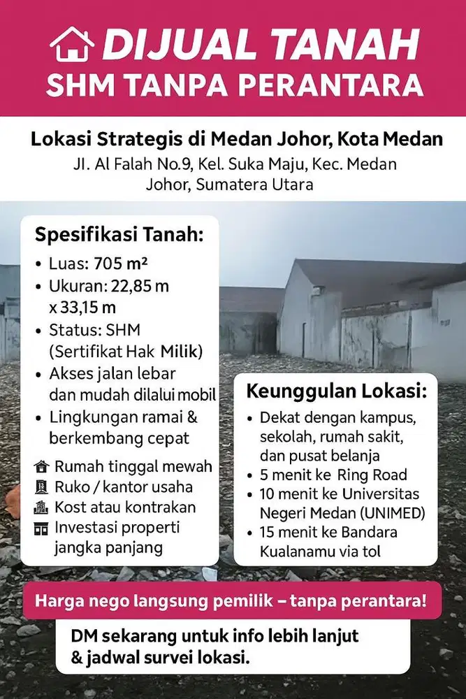 DIJUAL TANAH – SHM TANPA PERANTARA