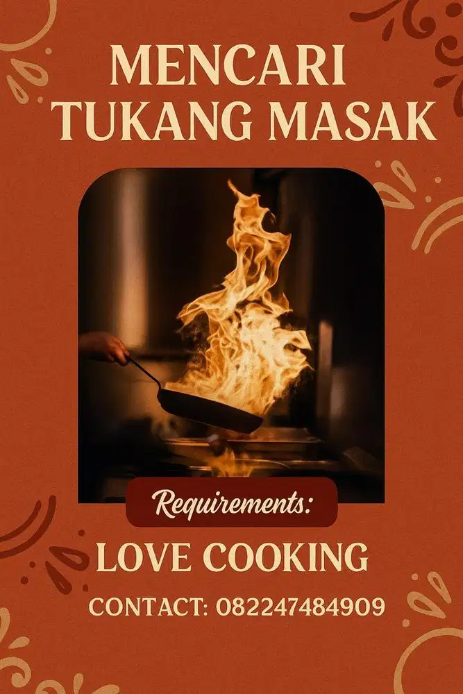 Lowongan juru masak Cook berpengalaman bukan untuk yang baru belajar