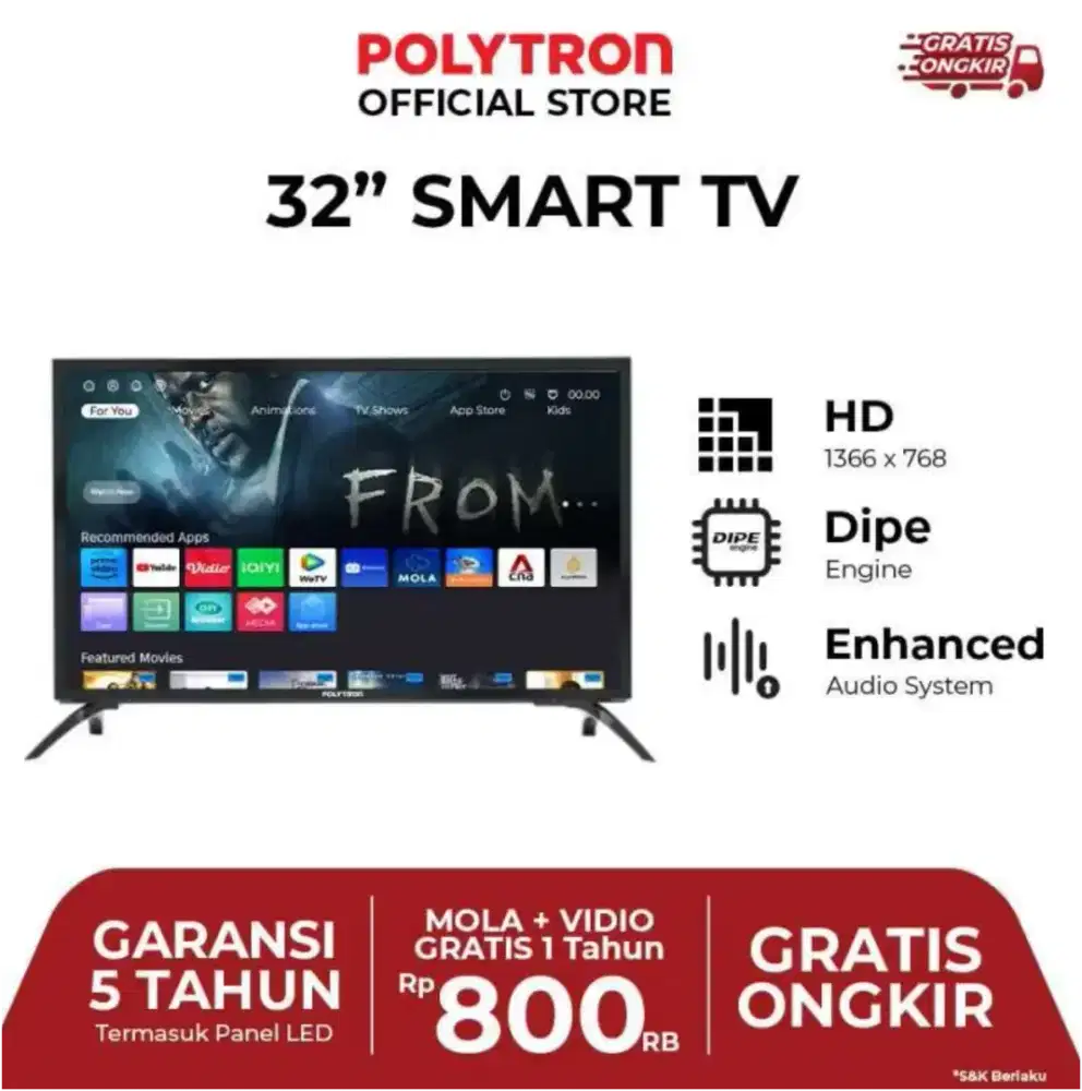 Polytron Smart TV 32 inch pld 32cv1869 baru segel garansi resmi