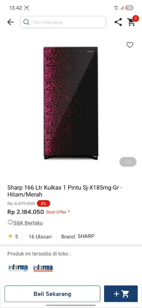 Ready stok kulkas sharp 1 pintu murah
