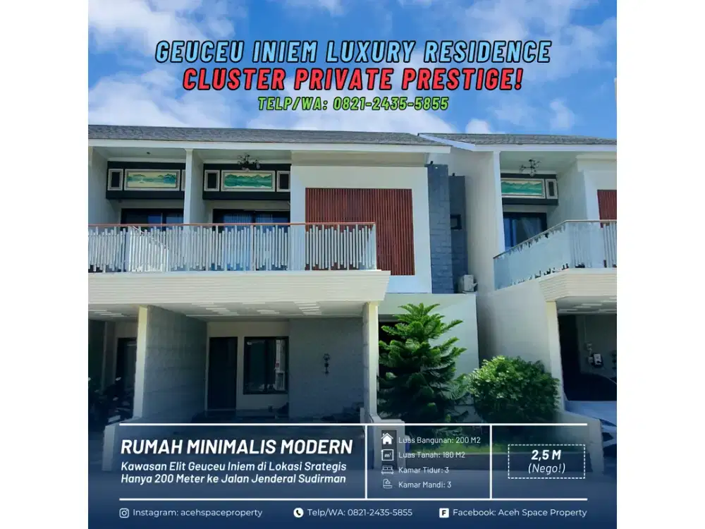 Dijual Rumah Mewah Fully Furnished Dalam Cluster Elit di Kawasan Geuceu Iniem Kota Banda Aceh