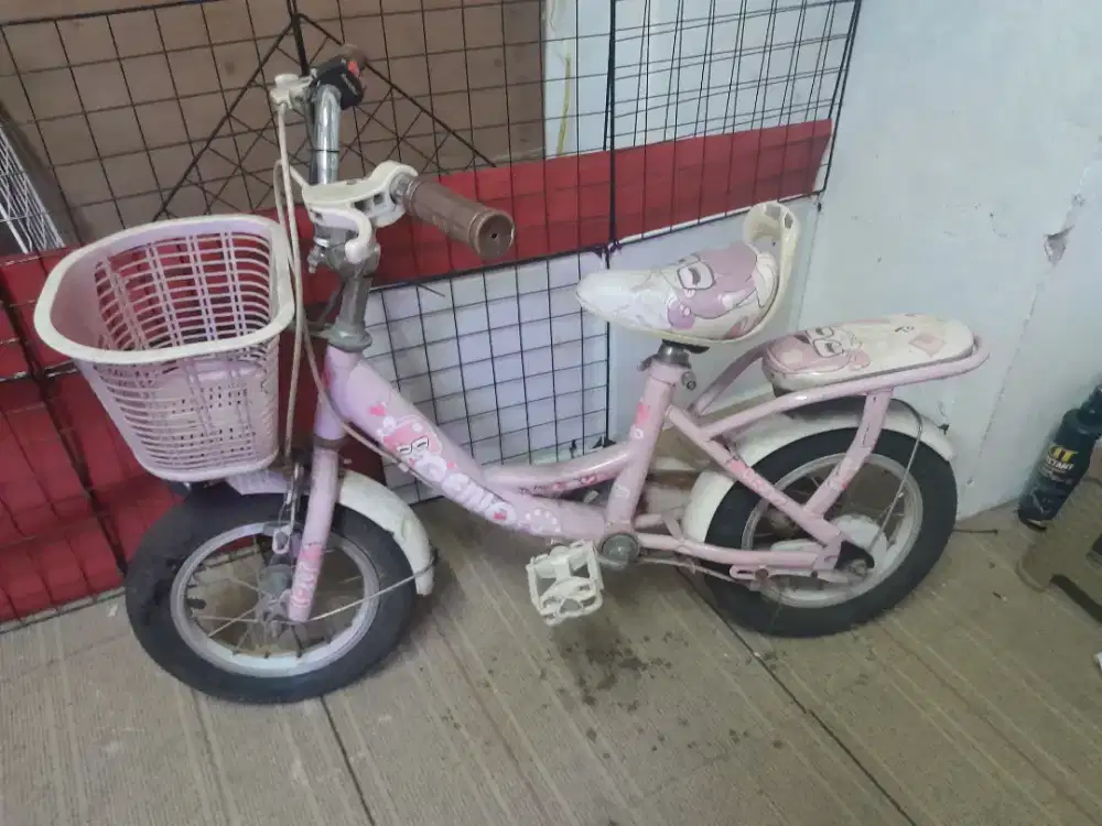 Sepeda anak perempuan bisa boncengan ada keranjang warna pink lucu