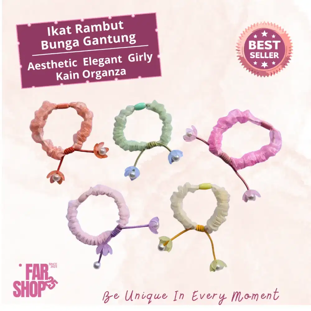 Ikat Rambut Bunga Gantung Organza Korea Cantik Lucu Murah Aesthetic