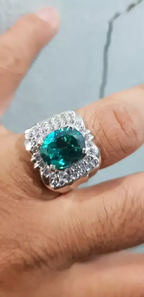 GREEN TOPAZ RING PERAK TEBAL MICROSETTING