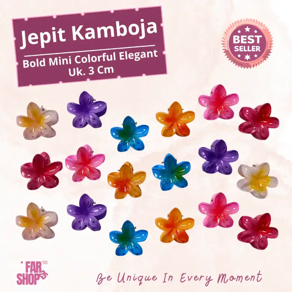 Jepit rambut kamboja 3 cm warna warni gradasi anak dan dewasa model