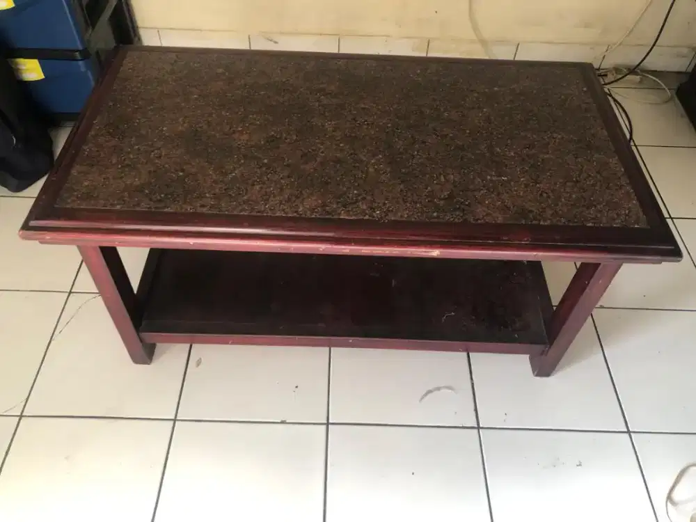 Meja antik kayu jati granit