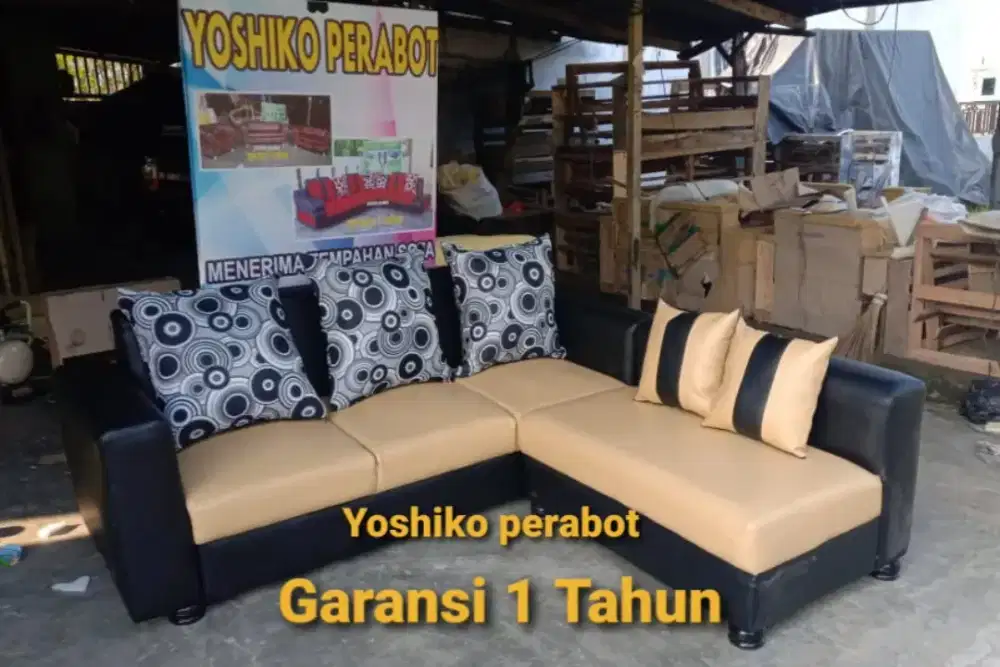 Yoshiko perabot - sofa L minimalis hitam cream