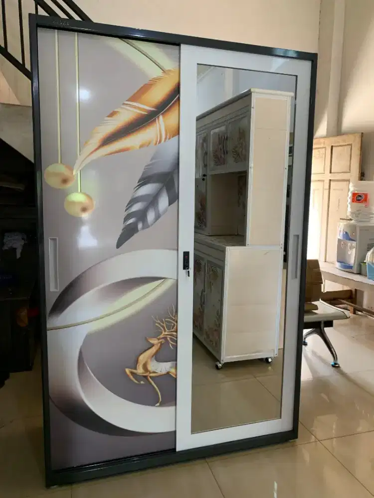 Lemari 2P besi sliding abu