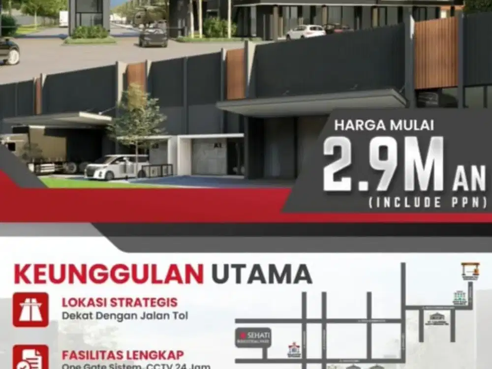 PERGUDANGAN SEHATI INDUSTRIAL PARK HARGA MULAI 2 M-AN NOL JALAN RAYA LOKASI HANYA 15 MENIT DARI GERBANG TOL TERDEKAT