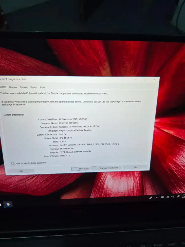 Laptop dell xps 15 9750 core 17 ram 16 gb