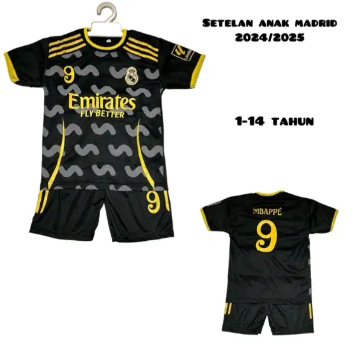 Jersey kaos baju setelan anak real madrid hitam