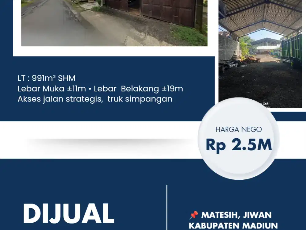 DIJUAL GUDANG PINGGIR JALAN RAYA METESIH MADIUN