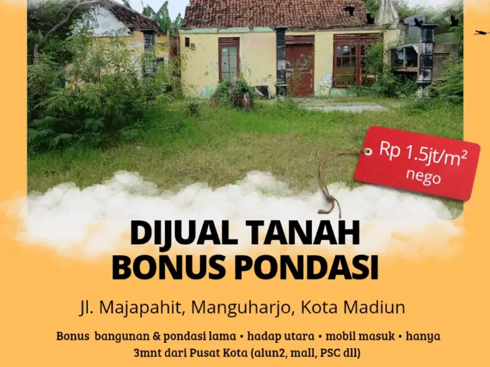 DIJUAL TANAH BONUS PONDASI DEKAT PUSAT KOTA MADIUN