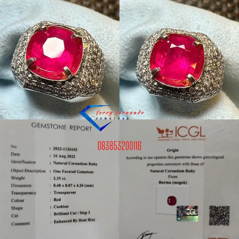 Ruby Burma Natural Ruby Burma Myanmar Red 2.35 crt Gold Diamond