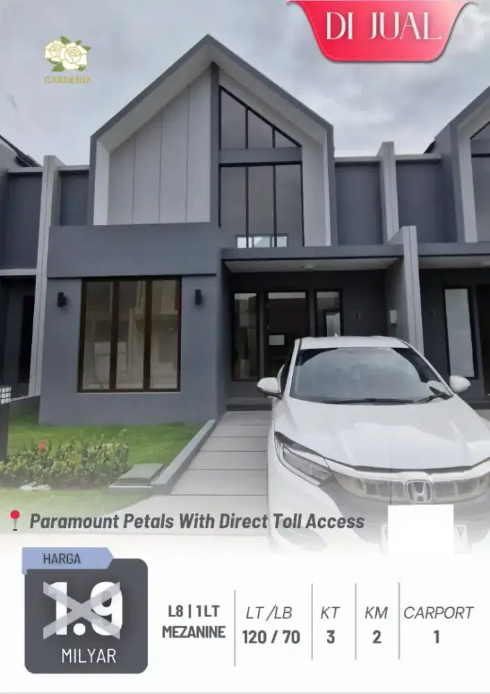 Di jual rumah Cluster Gardenia Paramount Petals Bitung Tangerang