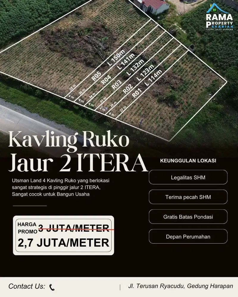 KAVLING RUKO PINGGIR JALUR 2 ITERA LOKASI DALAM PERUMAHAN
