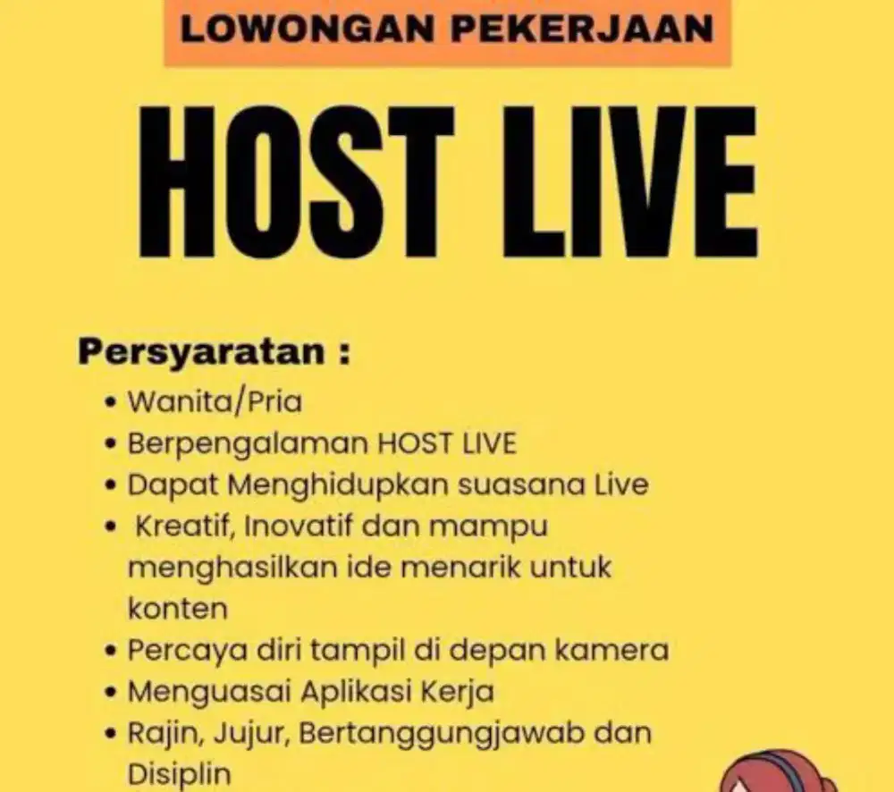 Host Live streaming + buat video edit konten + iklan FB IG Tik
