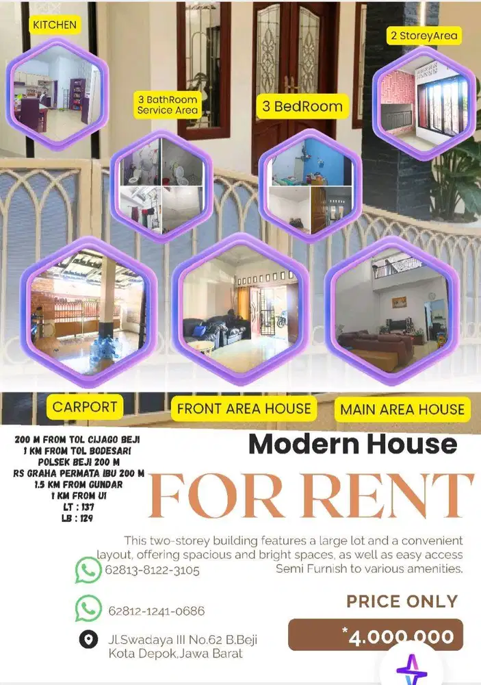 Rumah Mewah Interior Baru 2 lantai 3 Kamar tidur,3 kamar Mandi,Garasi