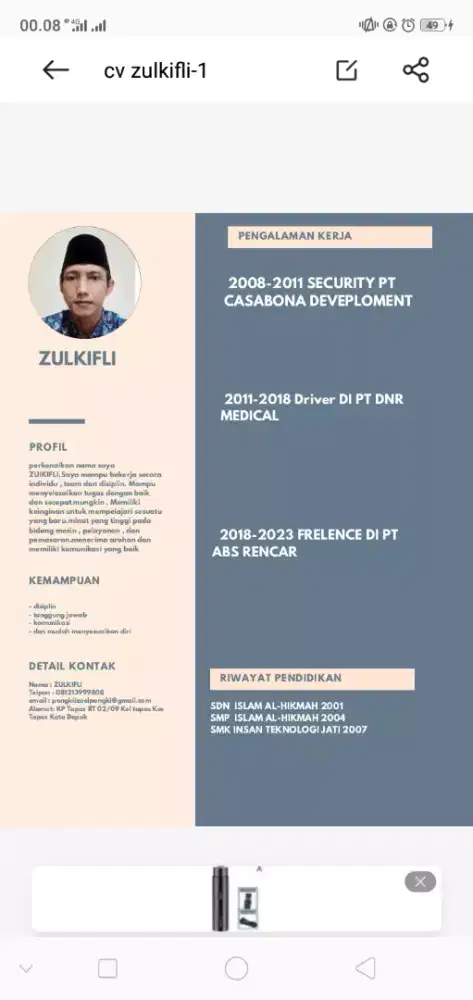 Bismillah cari pekerjaan driver atau security