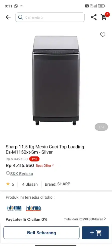 MESIN CUCI SHARP 11.5KG TOP LOADING ES-M1150XT-SM