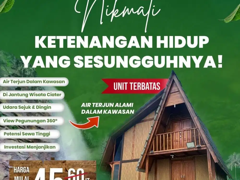 Nikmati ketenangan hidup dari Kavling resort dengan air terjun didalam kawasan